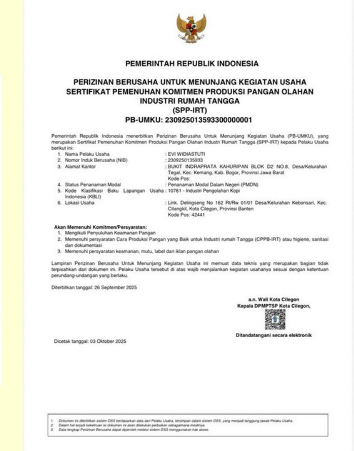 Sertifikat SPP-IRT produksi pangan olahan